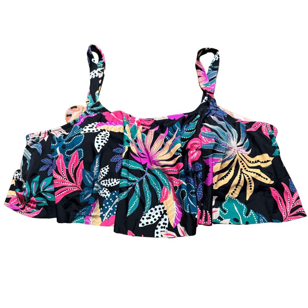 SHAPERMINT Bikini Top 4XL Tropical Floral Ruffle Supportive Adjustable NWT - Picture 2 of 9
